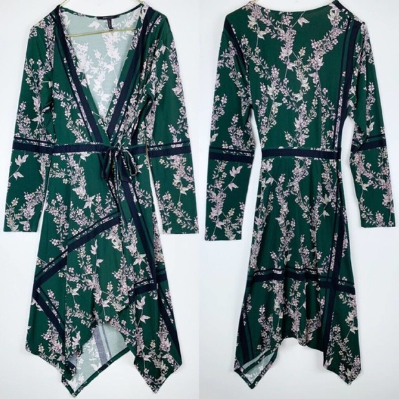 Floral Wrap Dress in Green - Picture 3 of 7
